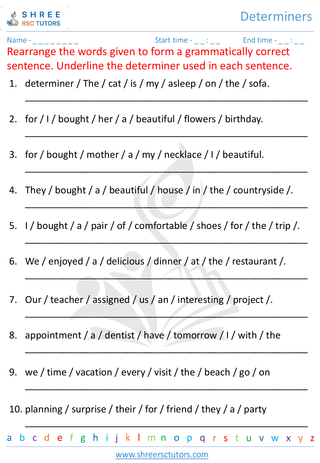 Grade 7  English worksheet: Determiners