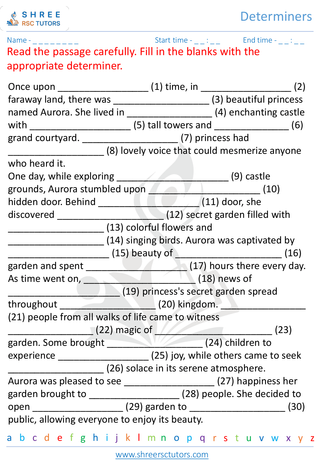 Grade 7  English worksheet: Determiners