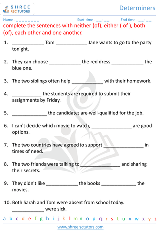 Grade 7  English worksheet: Determiners