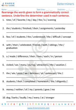 Grade 7  English worksheet: Determiners