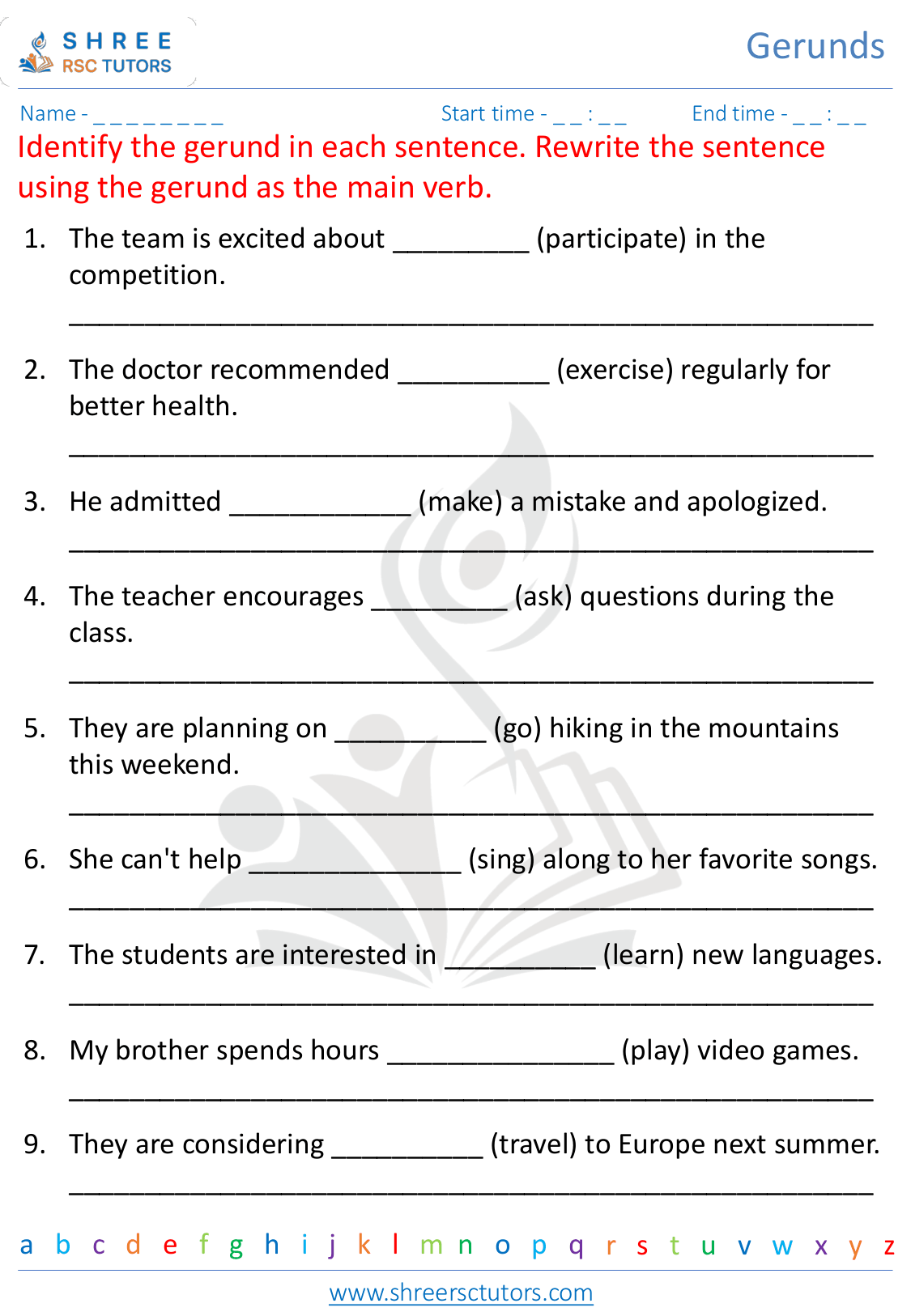 Grade 7 English Worksheets - Shree RSC Tutors