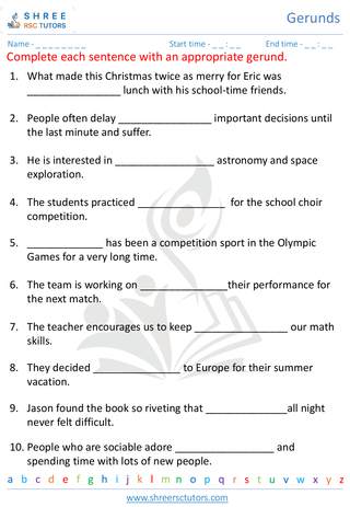 Grade 7  English worksheet: Gerunds