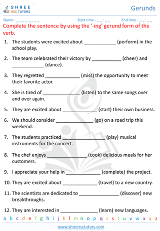 Grade 7  English worksheet: Gerunds