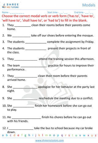Grade 7  English worksheet: Modals