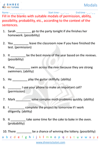 Grade 7  English worksheet: Modals