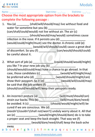 Grade 7  English worksheet: Modals