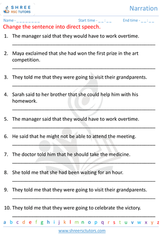 Grade 7  English worksheet: Narration