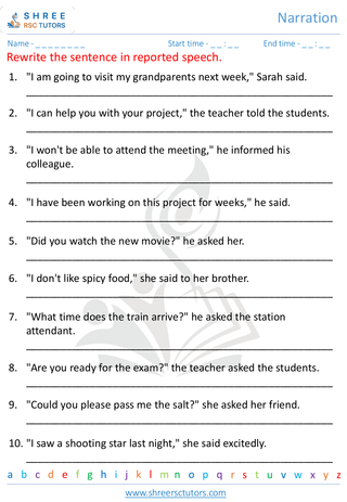 Grade 7  English worksheet: Narration