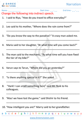 Grade 7  English worksheet: Narration