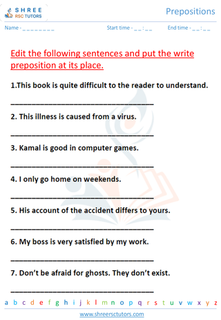 Grade 7  English worksheet: Preposition