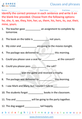 Grade 7  English worksheet: Pronoun