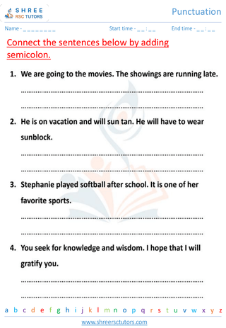 Grade 7  English worksheet: Punctuation