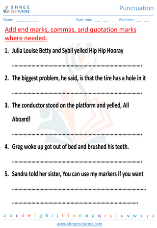 Grade 7  English worksheet: Punctuation
