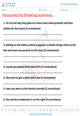Grade 7  English worksheet: Punctuation