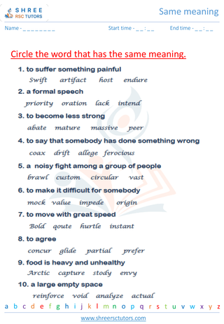 Grade 7  English worksheet: Same meaning