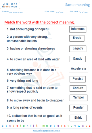 Grade 7  English worksheet: Same meaning