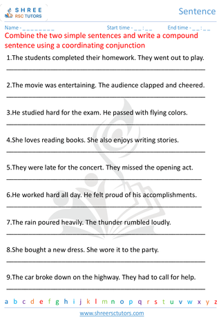 Grade 7  English worksheet: Sentence