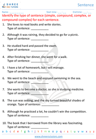 Grade 7  English worksheet: Sentence