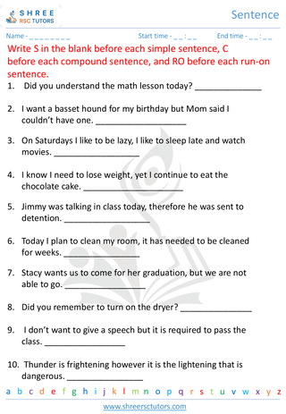 Grade 7  English worksheet: Sentence