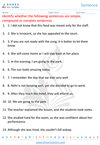 Grade 7  English worksheet: Sentence