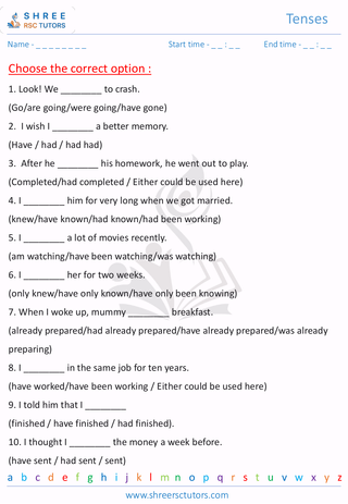 Grade 7  English worksheet: Tense