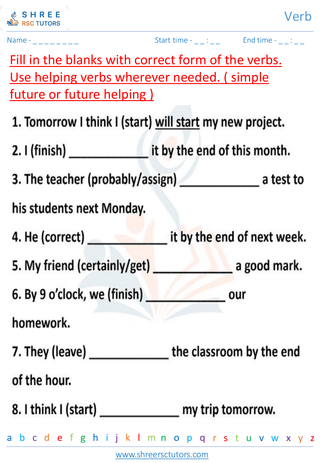 Grade 7  English worksheet: Verbs