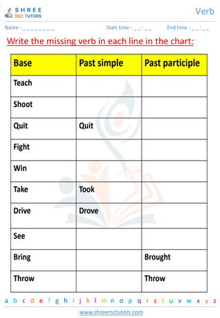 Grade 7  English worksheet: Verbs