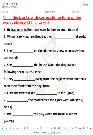 Grade 7  English worksheet: Verbs