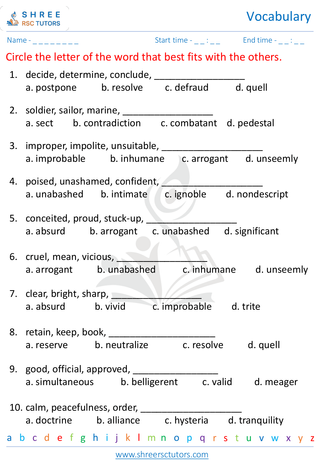 Grade 7  English worksheet: Vocabulary