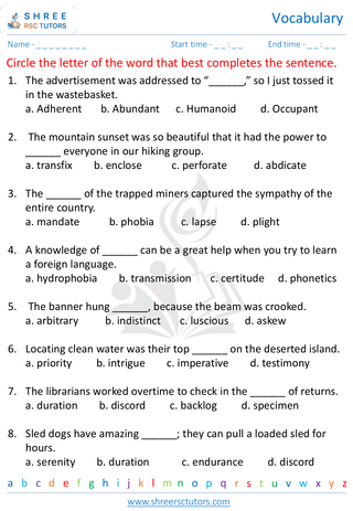 Grade 7  English worksheet: Vocabulary