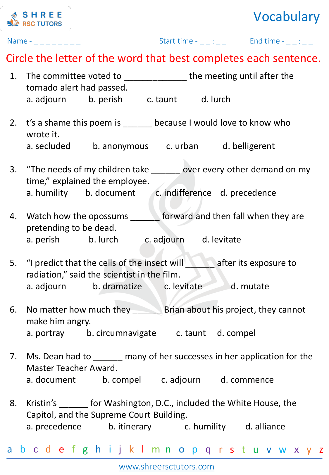 Grade 7 English Worksheets - Shree RSC Tutors