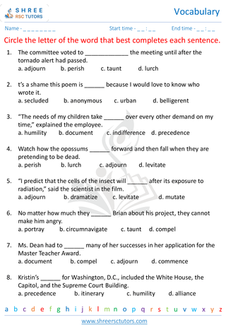 Grade 7  English worksheet: Vocabulary