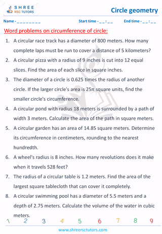 Grade 7  Maths worksheet: Circle geometry - Word problems on circle