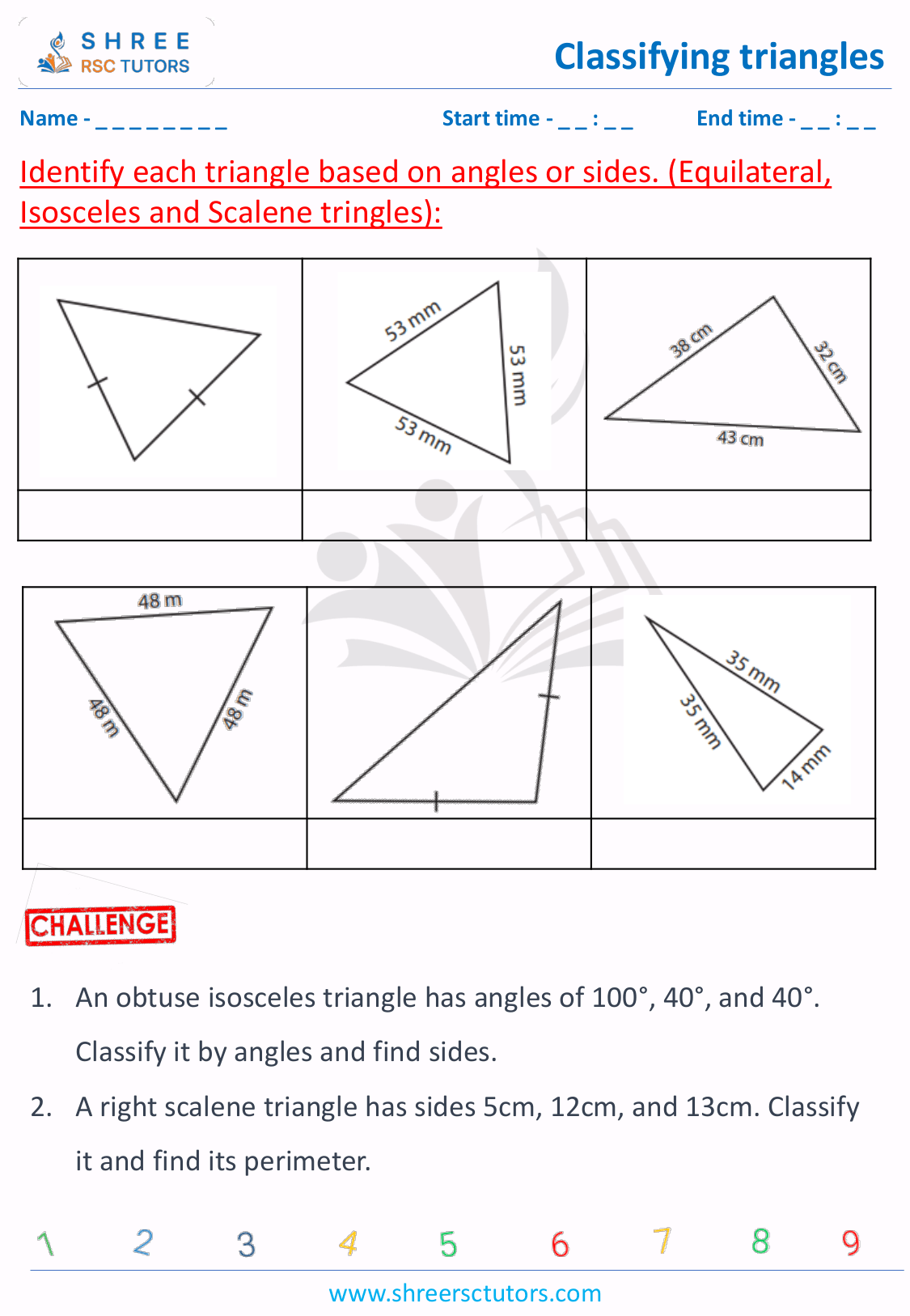 Equilateral Isosceles And Scalene Triangles Worksheets For Grade 7 Maths Shree Rsc Tutors 4649