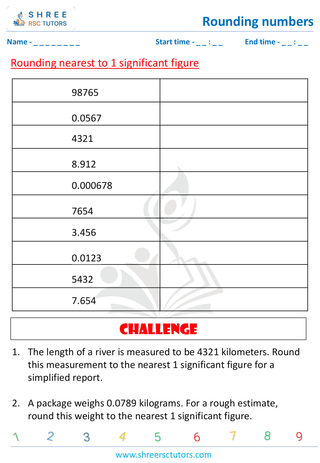Grade 7  Maths worksheet: Rounding numbers - Rounding nearest to 1 significant figure