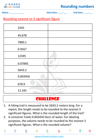 Grade 7  Maths worksheet: Rounding numbers - Rounding nearest to 3 significant figure