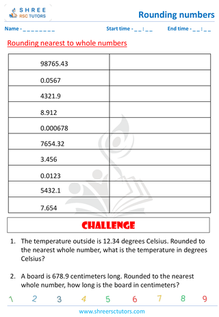 Grade 7  Maths worksheet: Rounding numbers - Rounding nearest to whole numbers