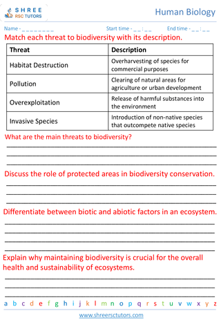 Grade 7  Science worksheet: Biodiversity and Adaptations - Biodiversity in ecosystems
