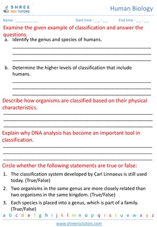 Grade 7  Science worksheet: Biodiversity and Adaptations - Classification of living organisms
