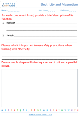 Grade 7  Science worksheet: Electricity and Magnetism - Basics of electricity and circuits