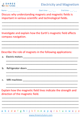 Grade 7  Science worksheet: Electricity and Magnetism - Introduction to magnets and magnetic fields