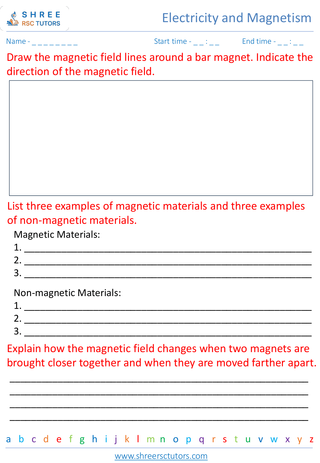 Grade 7  Science worksheet: Electricity and Magnetism - Introduction to magnets and magnetic fields