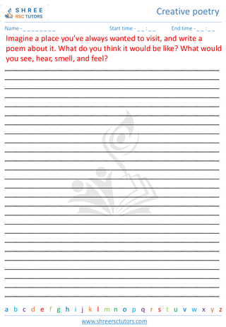 Grade 8  English worksheet: Creative poetry