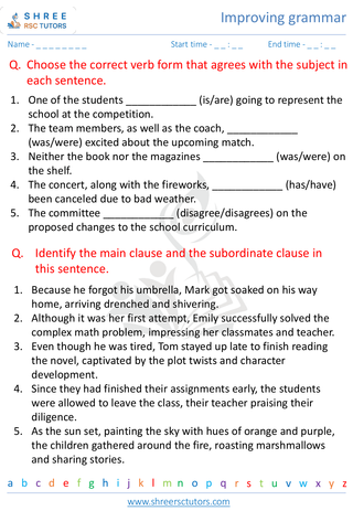 Grade 8  English worksheet: Improving grammar