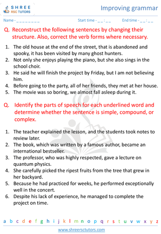 Grade 8  English worksheet: Improving grammar