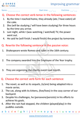 Grade 8  English worksheet: Improving grammar