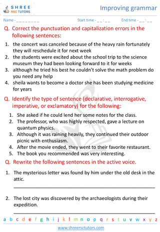 Grade 8  English worksheet: Improving grammar