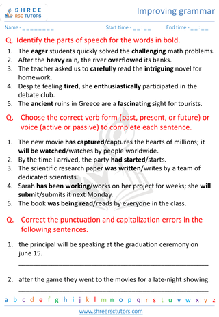 Grade 8  English worksheet: Improving grammar