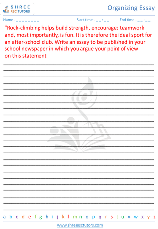 Grade 8  English worksheet: Organizing Essay