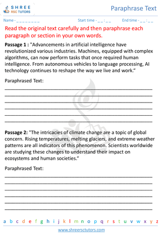 Grade 8  English worksheet: Paraphrase Text